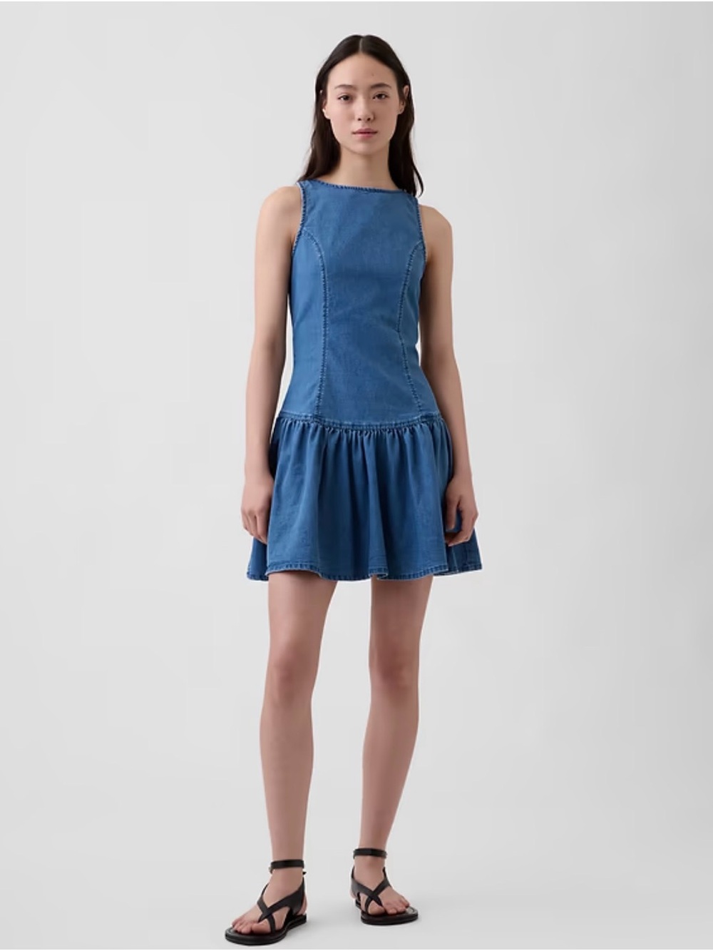 NWOT GAP Blue Sleeveless Denim Drop-Waist Mini Dress